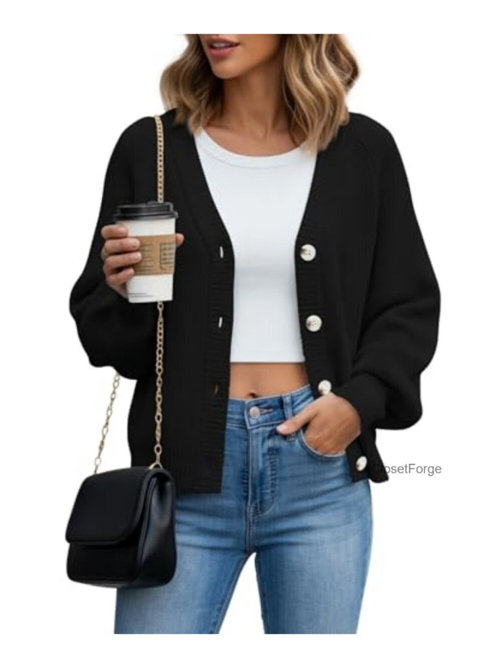 Women's Chunky Knit Cardigan Long Sleeve Button Down V-Neck